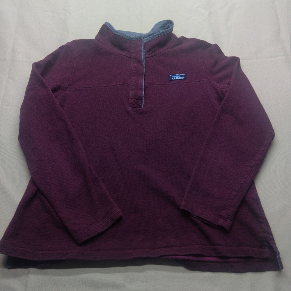 LL Bean Women's Large Soft Cotton Rugby Shirt Sweater Henley Pullover Maroon